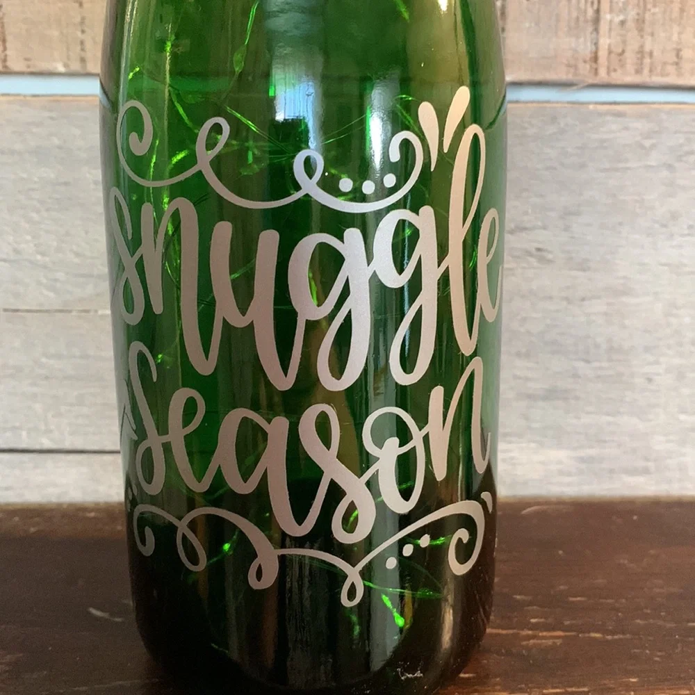 Hand Crafted- ‘Snuggle Season’ green wine bottle lantern